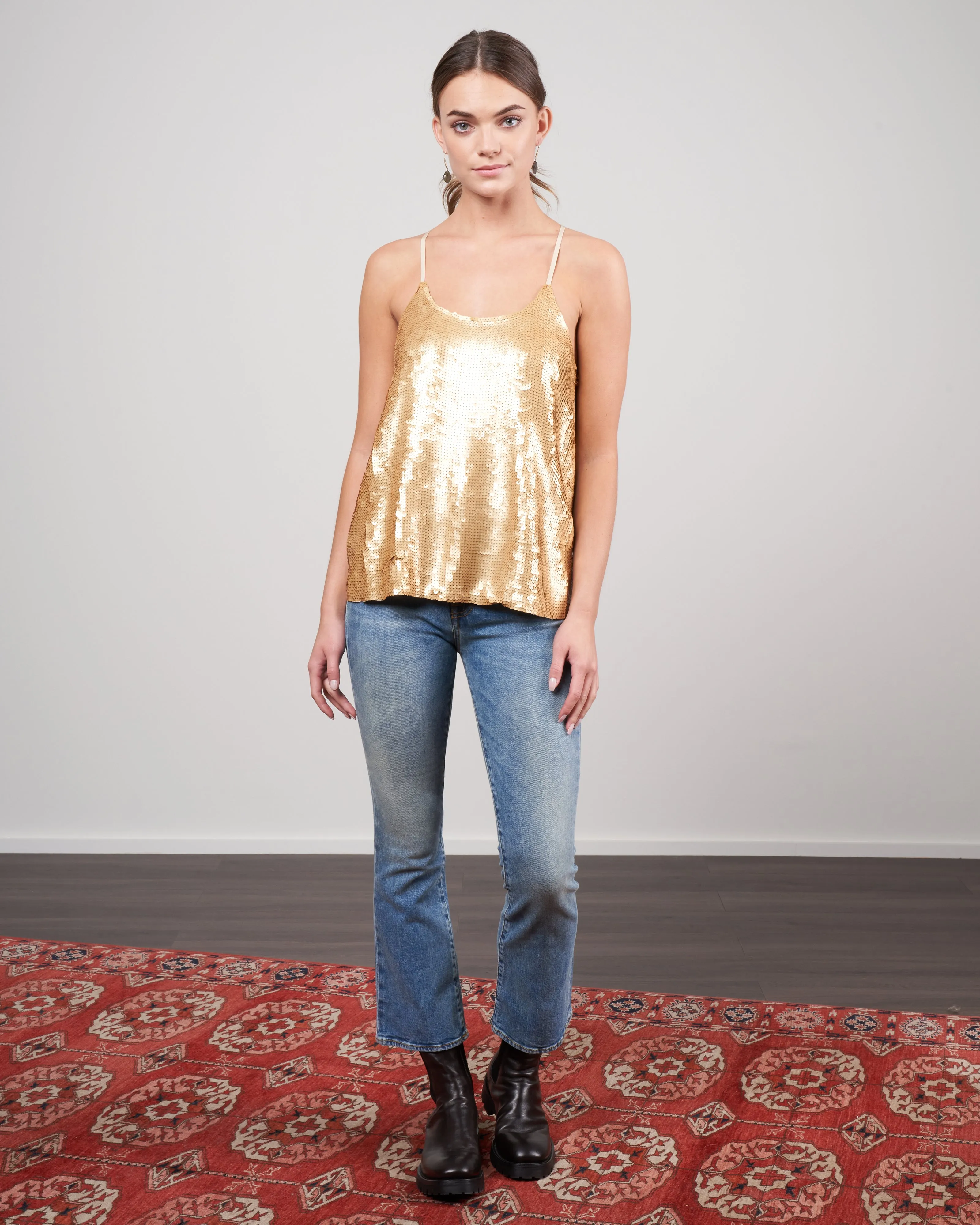 eclair sequins beading cami top - gold