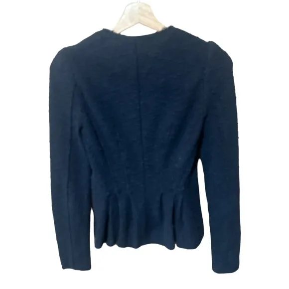 EUC - Rebecca Taylor 6 Zip Front Boucle Tweed Puff Sleeve Jacket - Navy - size 2
