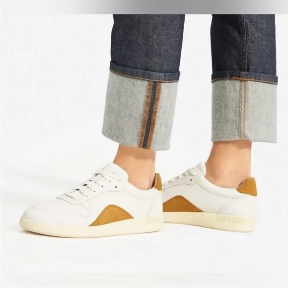Everlane ReLeather Mustard and White Retro Inspired Court Shoe Sz W 11.5 M 9.5