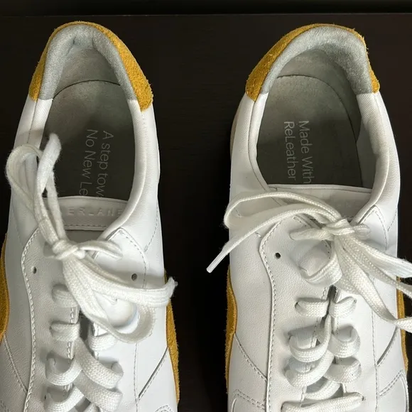 Everlane ReLeather Mustard and White Retro Inspired Court Shoe Sz W 11.5 M 9.5