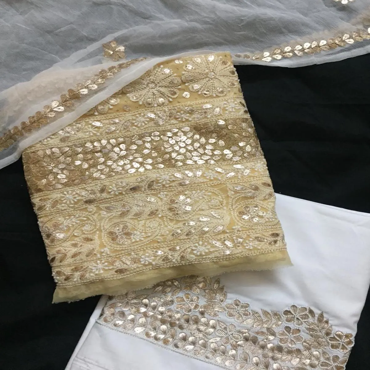 Fancy Cream unique Chikankari Gota Work Georgette Salwar Suit Set Dress fabric