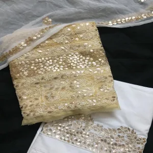 Fancy Cream unique Chikankari Gota Work Georgette Salwar Suit Set Dress fabric