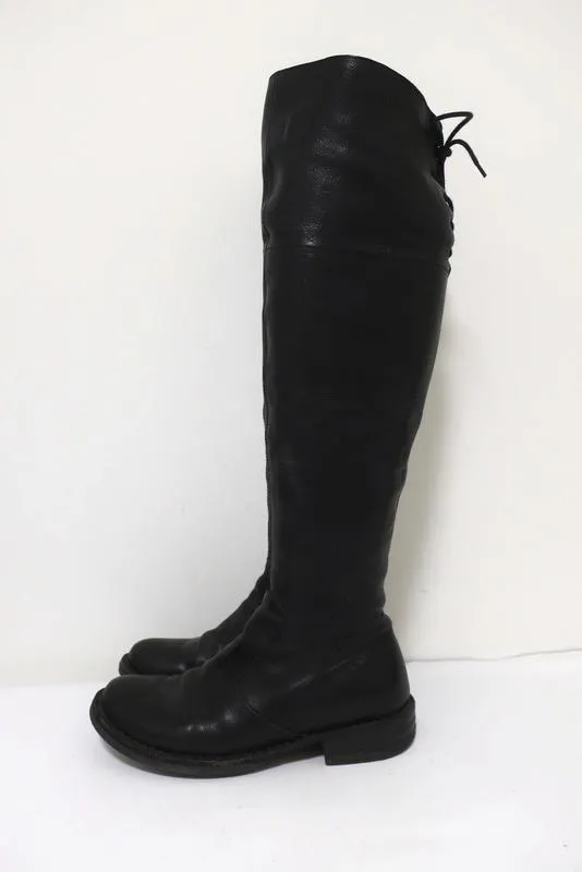 Fiorentini   Baker Elena Lace-Back Over the Knee Boots Black Leather Size 36.5