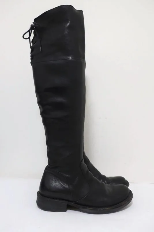 Fiorentini   Baker Elena Lace-Back Over the Knee Boots Black Leather Size 36.5