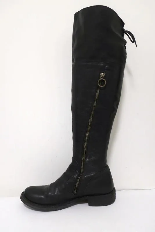Fiorentini   Baker Elena Lace-Back Over the Knee Boots Black Leather Size 36.5