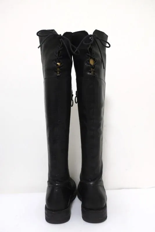 Fiorentini   Baker Elena Lace-Back Over the Knee Boots Black Leather Size 36.5