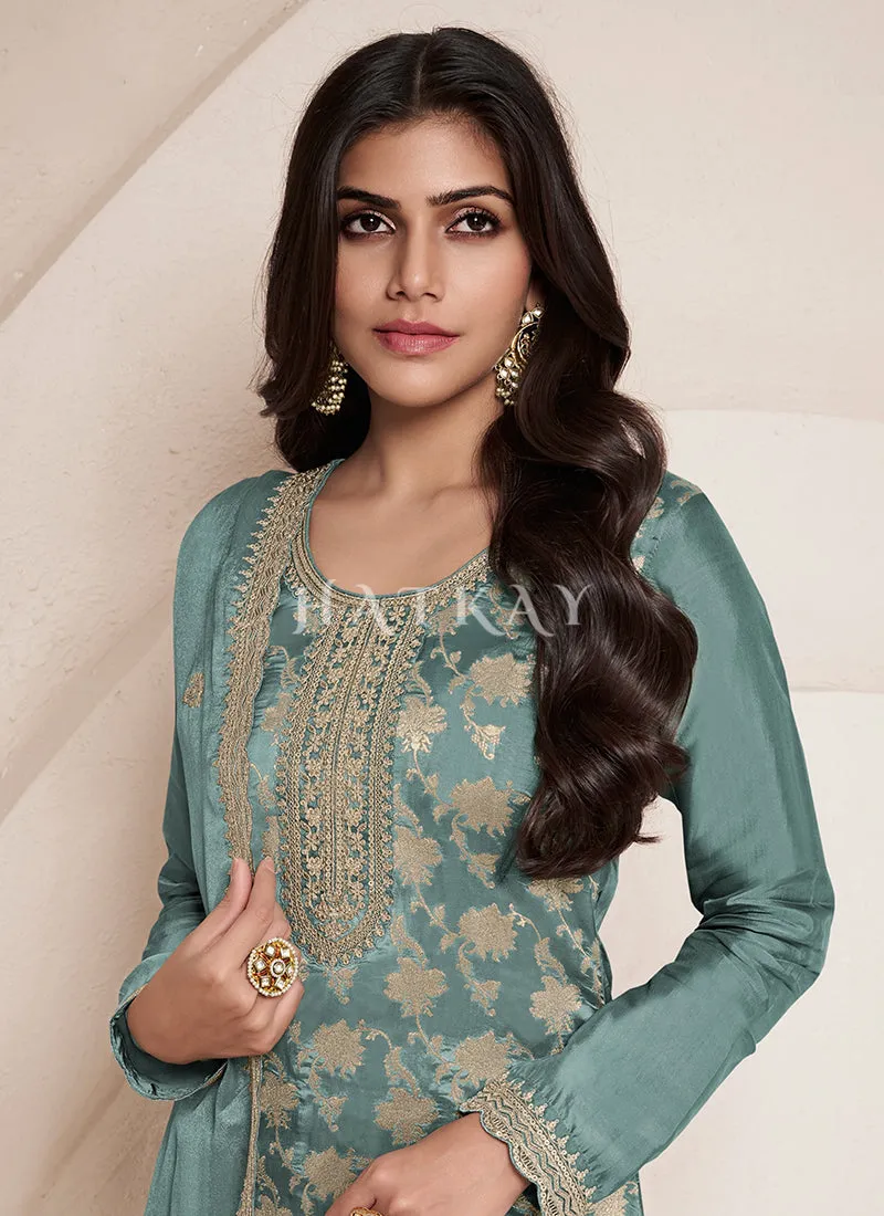 Firozi Blue Pakistani Style Suit