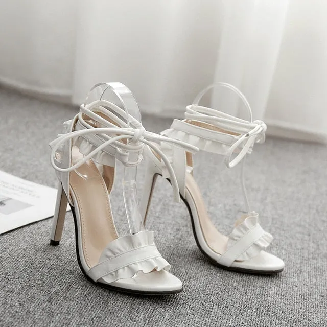 Fish-mouth Lace-crossed High-heeled Shoes