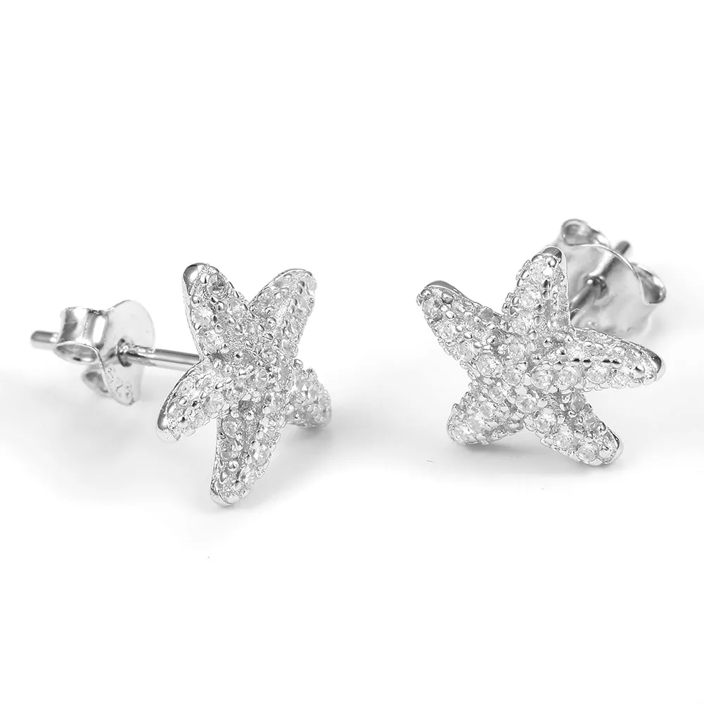 Five pointed star studded diamond earrings-SSE124