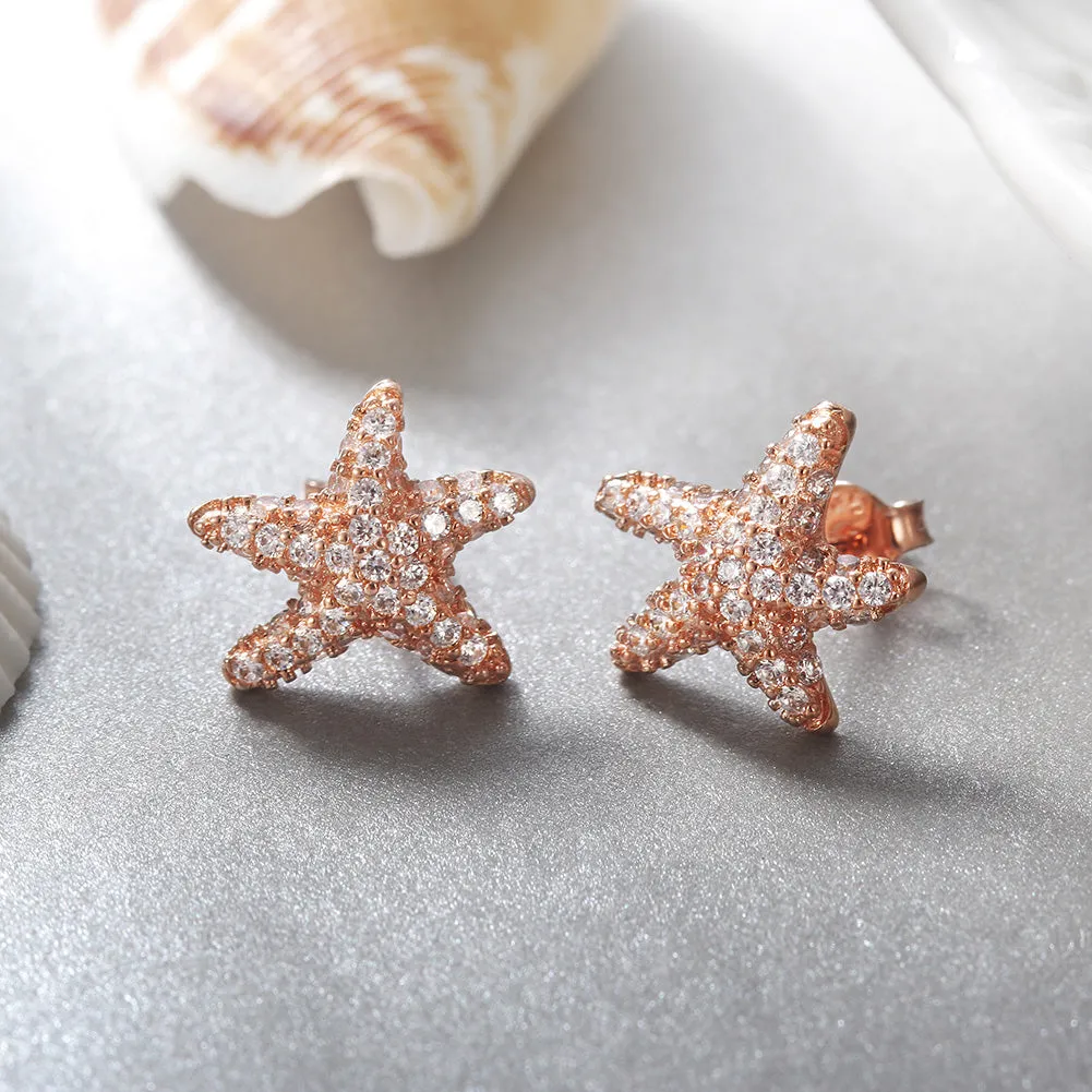Five pointed star studded diamond earrings-SSE124