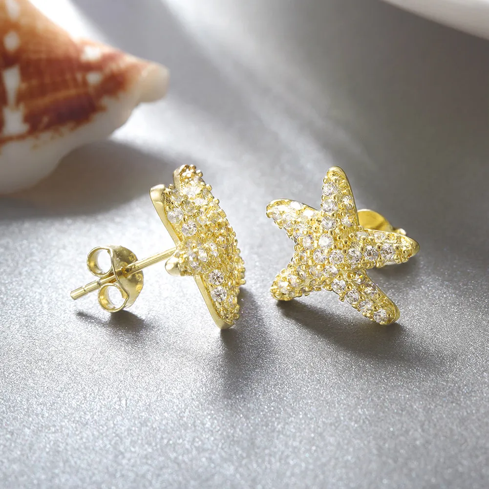 Five pointed star studded diamond earrings-SSE124