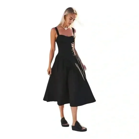 Free People Free-est Paolo Midi Dress Black Size Med.