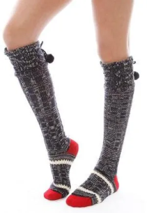 *Free People Marled Knit Navy Pom Pom Slipper Socks