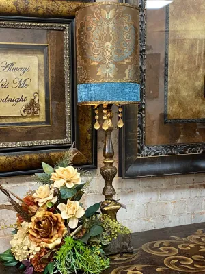Gallery Designs Buffet Lamp Chocolate and Turquoise Silk with Croc Lampshade