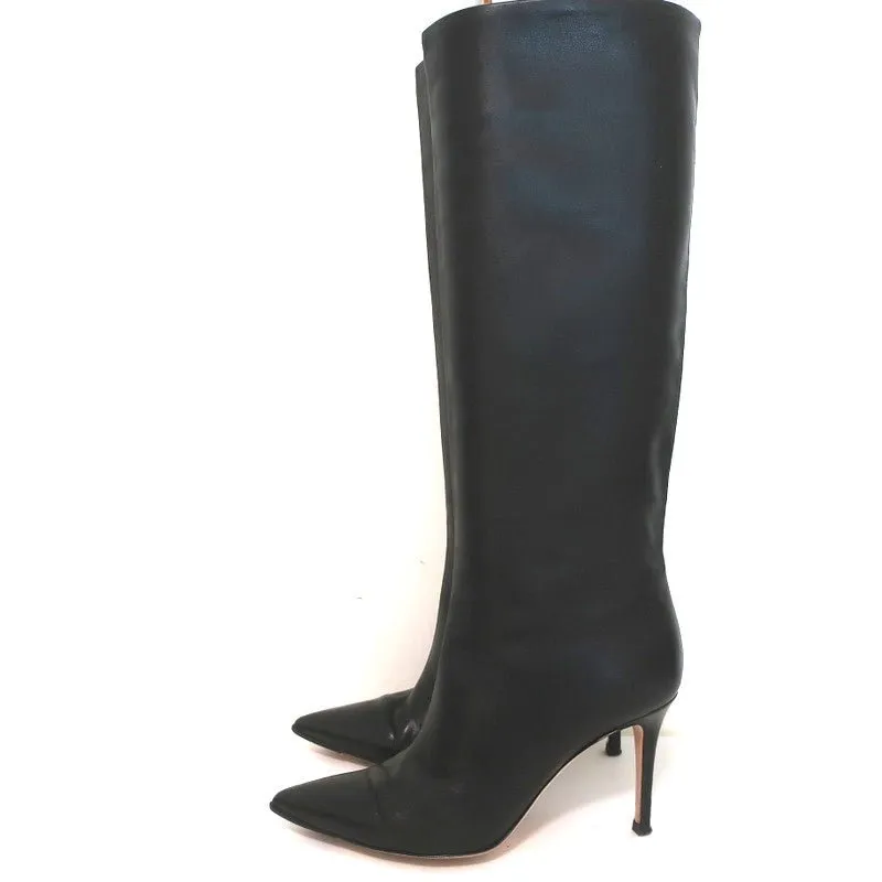 Gianvito Rossi Knee High Boots Suzan Black Leather Size 36 Pointed Toe High Heel