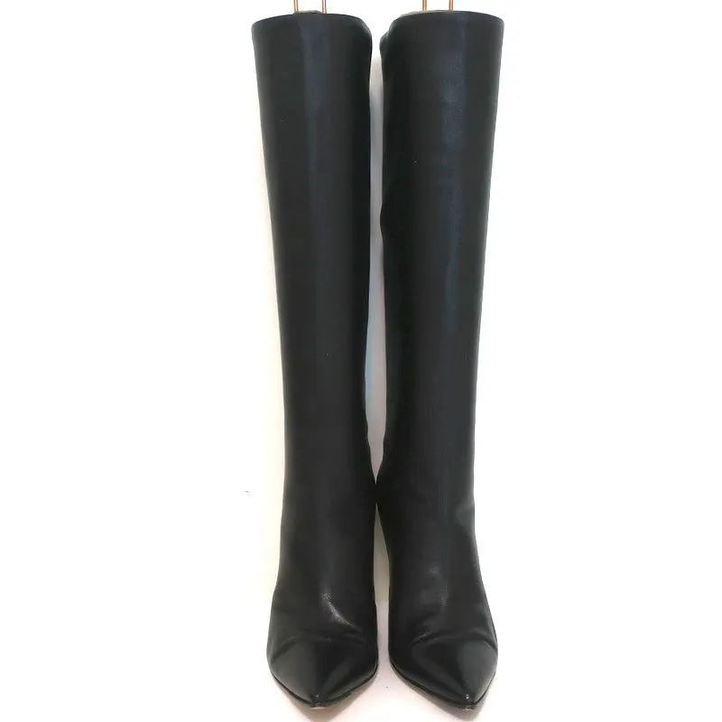 Gianvito Rossi Knee High Boots Suzan Black Leather Size 36 Pointed Toe High Heel