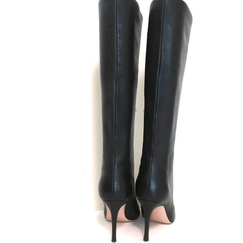 Gianvito Rossi Knee High Boots Suzan Black Leather Size 36 Pointed Toe High Heel