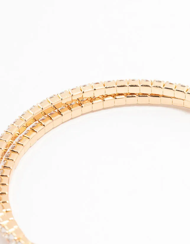 Gold Double Pointed Cubic Zirconia Bangle Bracelet