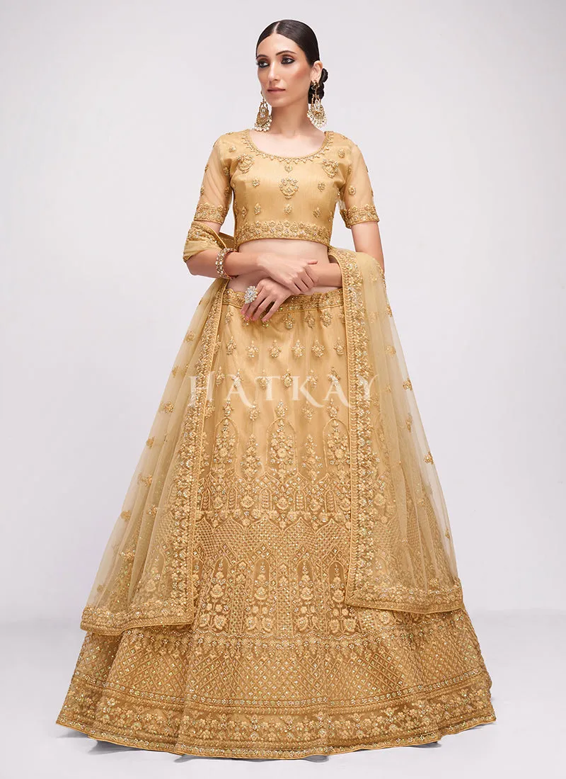 Golden Beige Sequence Embroidered Wedding Lehenga Choli