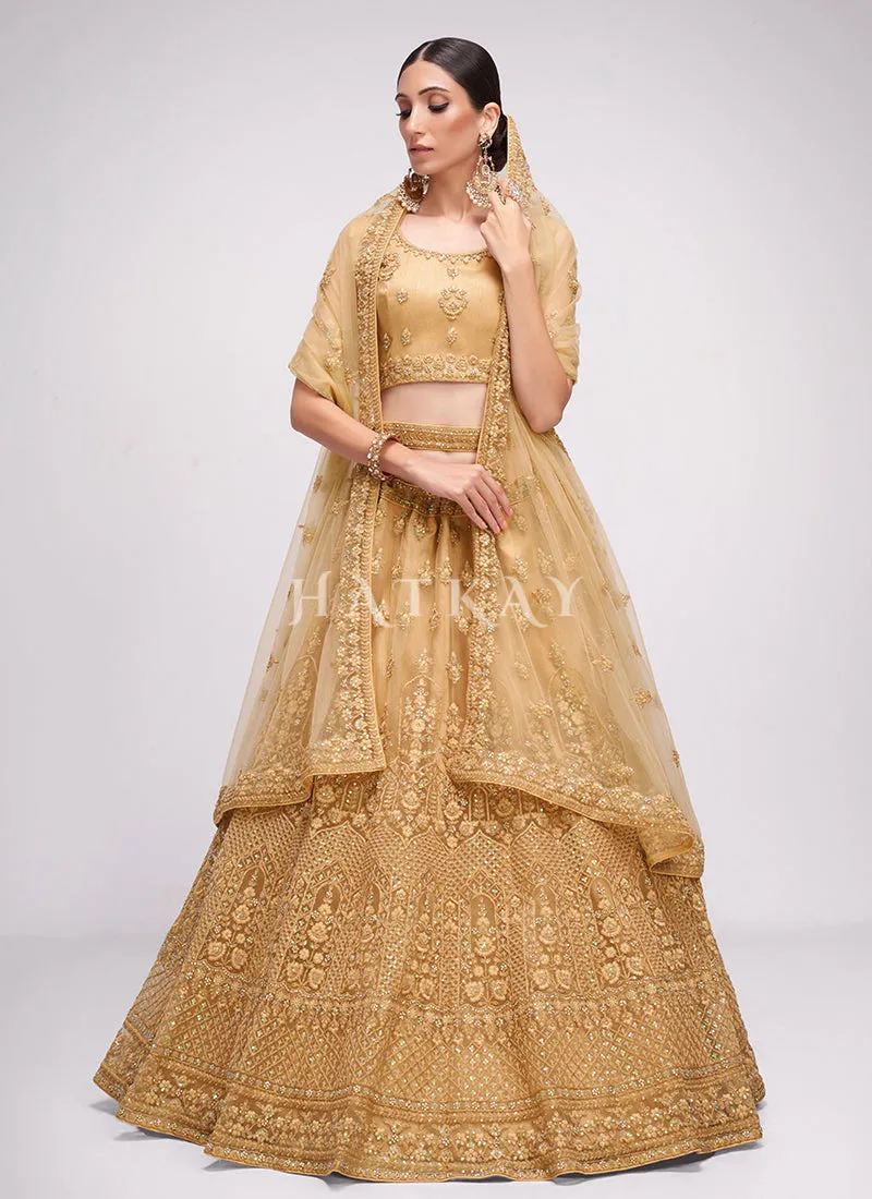Golden Beige Sequence Embroidered Wedding Lehenga Choli