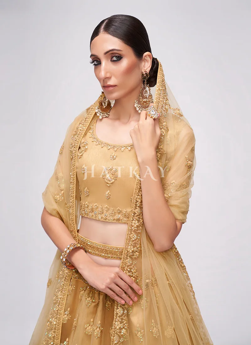 Golden Beige Sequence Embroidered Wedding Lehenga Choli