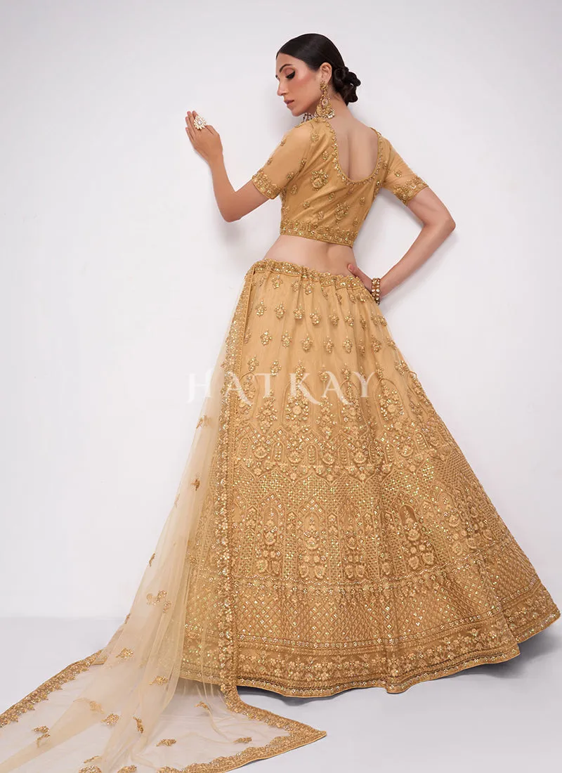 Golden Beige Sequence Embroidered Wedding Lehenga Choli