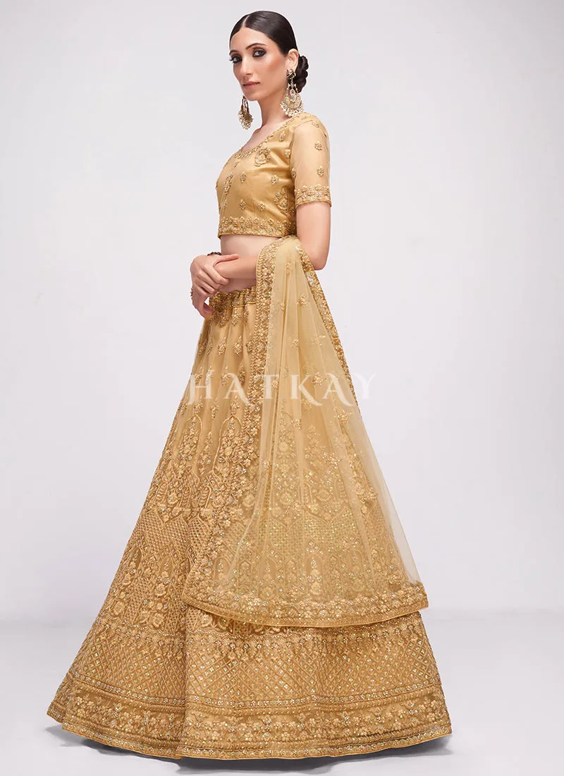 Golden Beige Sequence Embroidered Wedding Lehenga Choli