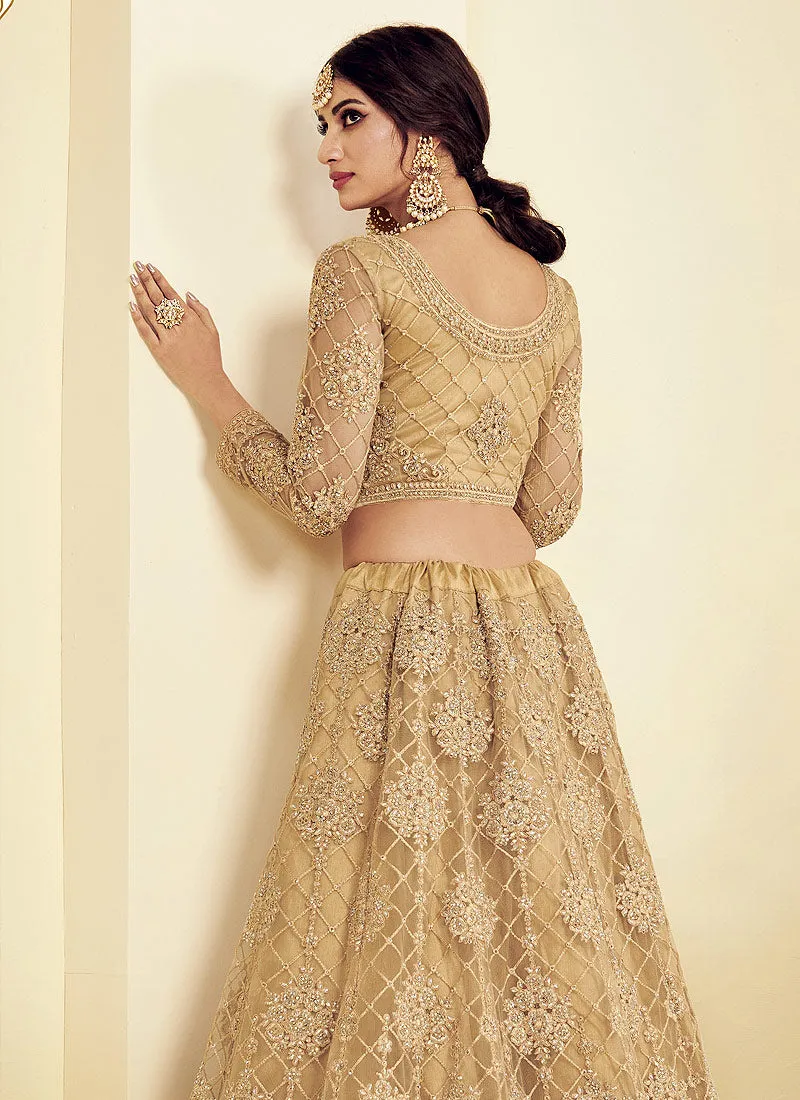 Golden Pearl Embroidered Wedding Lehenga Choli