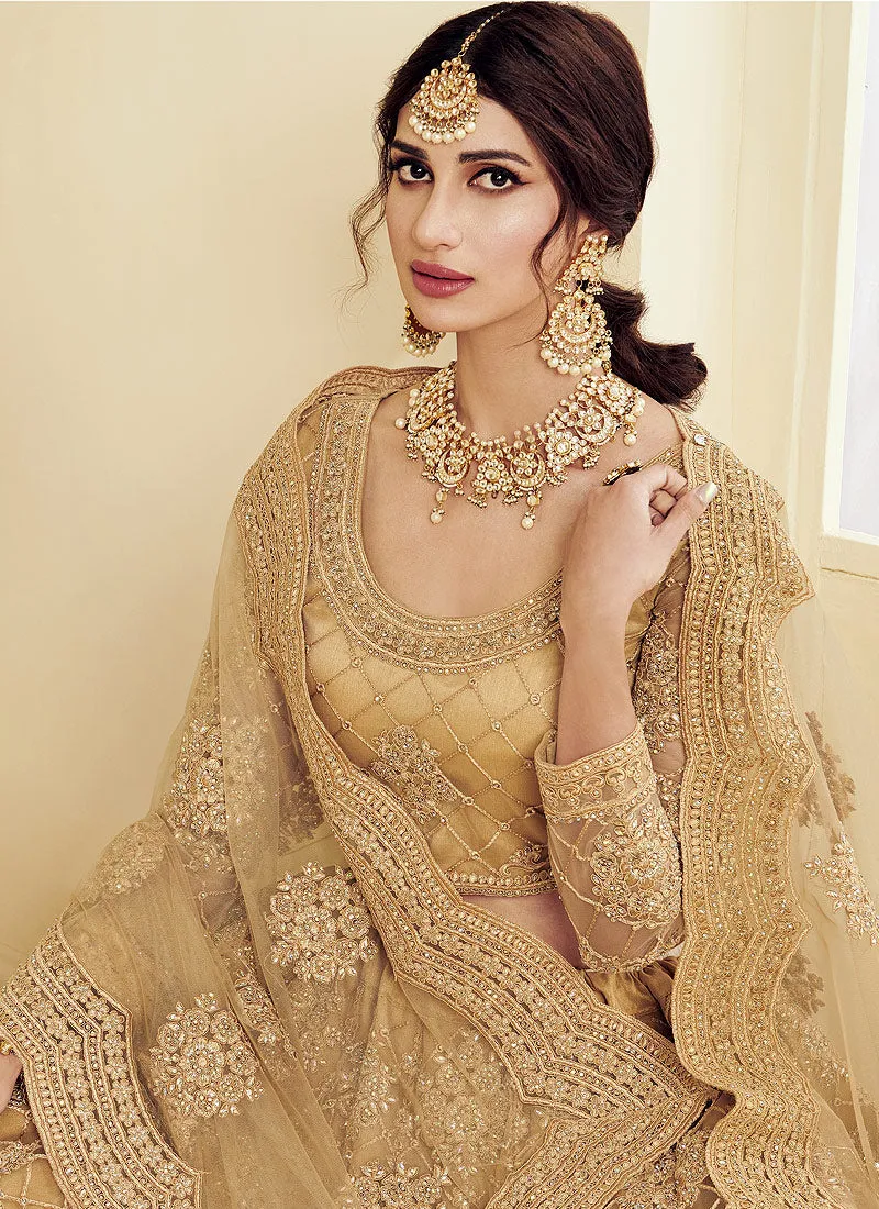 Golden Pearl Embroidered Wedding Lehenga Choli