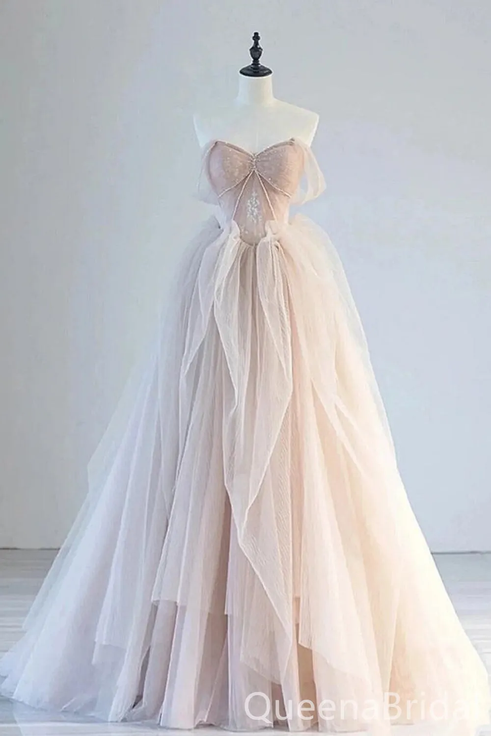 Gorgeous Light Pink Embroidery Lace up Back A-line Party Dress Long Prom Dresses to Impress ,WGP1605