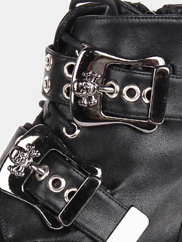 Gothic Lolita Boots Black Grommets Round Toe PU Leather Lolita Footwear