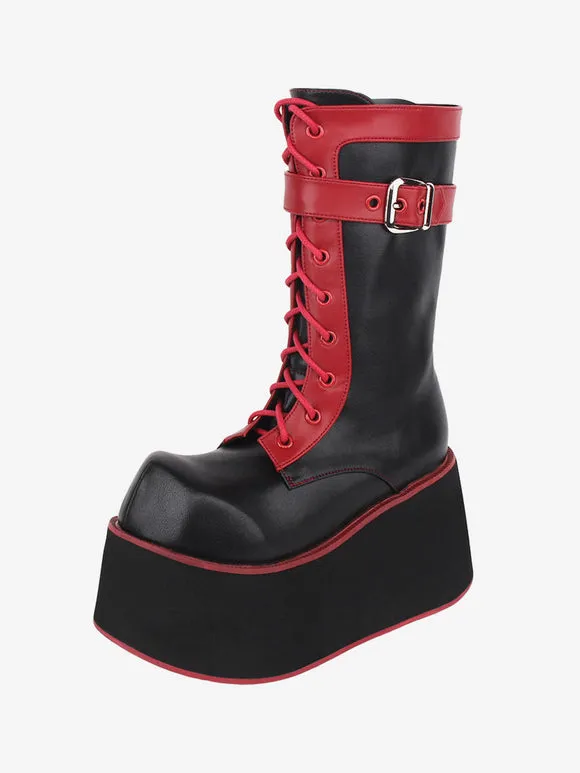 Gothic Lolita Boots Black PU Round Toe PU Leather Lolita Footwear