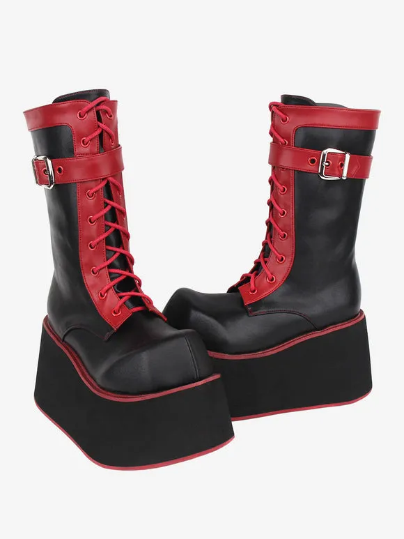 Gothic Lolita Boots Black PU Round Toe PU Leather Lolita Footwear