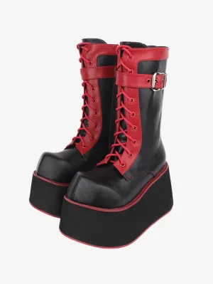 Gothic Lolita Boots Black PU Round Toe PU Leather Lolita Footwear