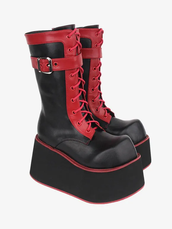 Gothic Lolita Boots Black PU Round Toe PU Leather Lolita Footwear