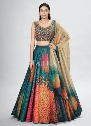 Green Foil Mirror Embroidery Silk Lehenga Choli