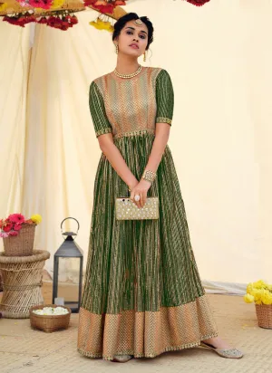 Green Golden Embroidered Designer Anarkali Suit