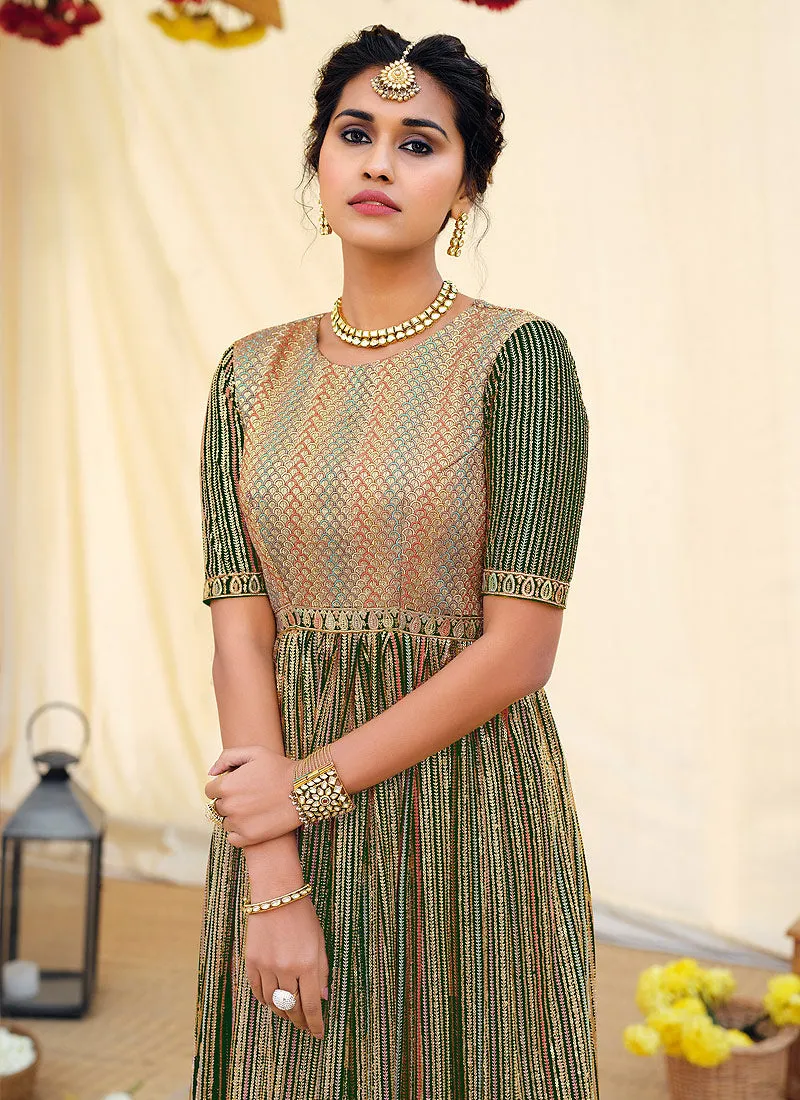 Green Golden Embroidered Designer Anarkali Suit