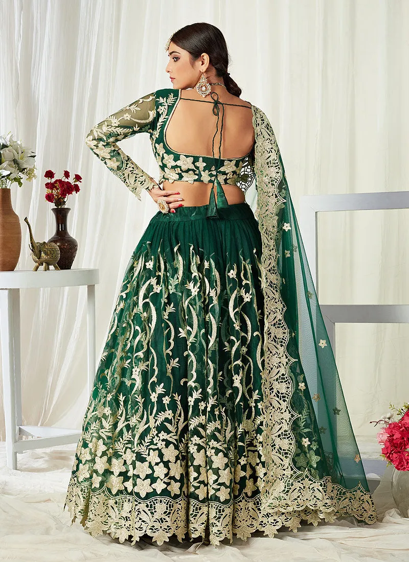 Green Golden Embroidered Lehenga Choli