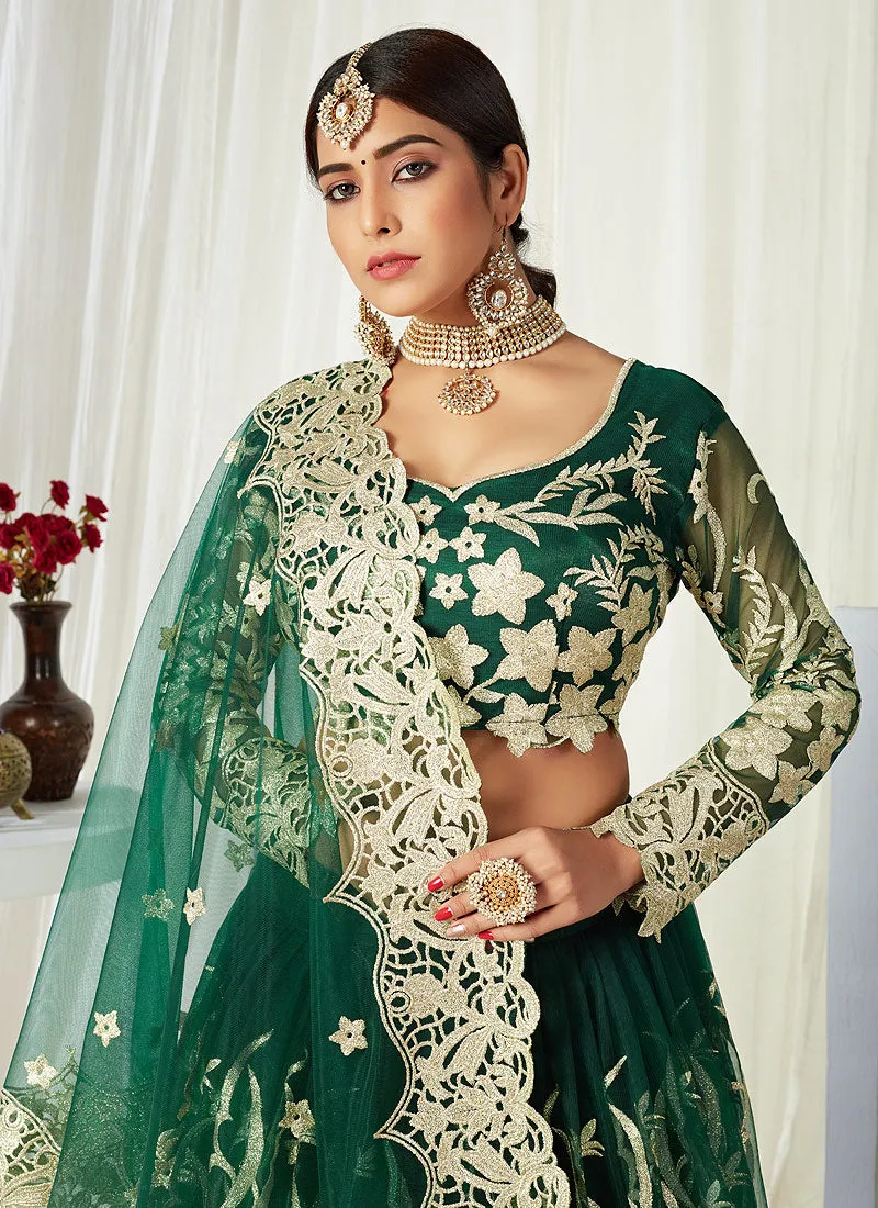 Green Golden Embroidered Lehenga Choli