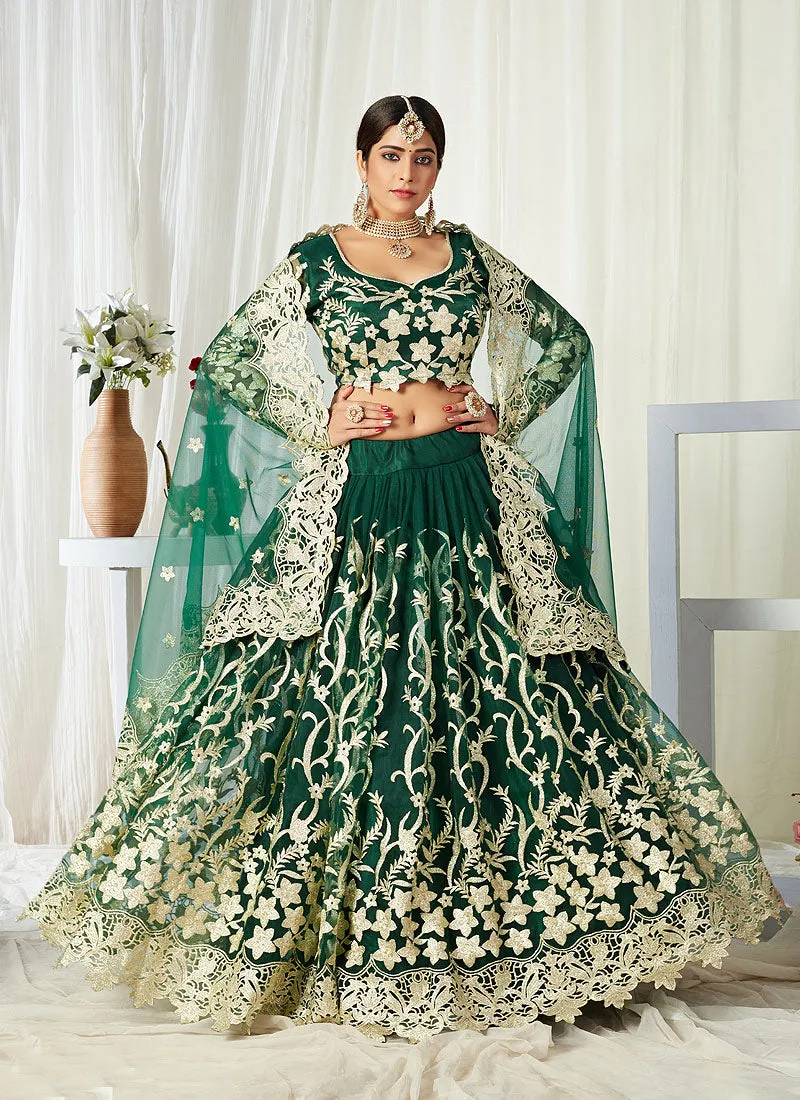 Green Golden Embroidered Lehenga Choli