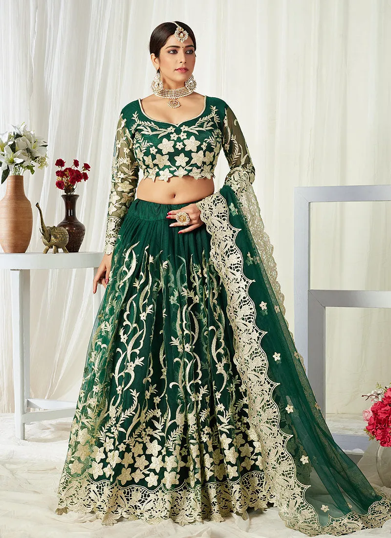 Green Golden Embroidered Lehenga Choli
