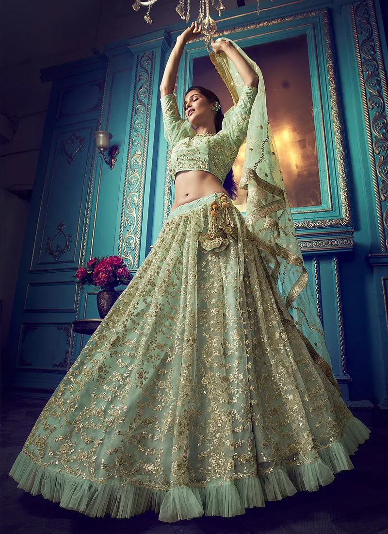Green Golden Indo Western Lehenga Choli