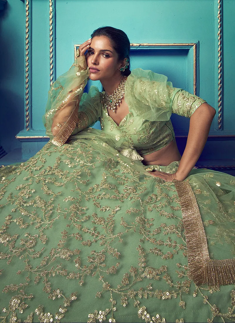 Green Golden Indo Western Lehenga Choli