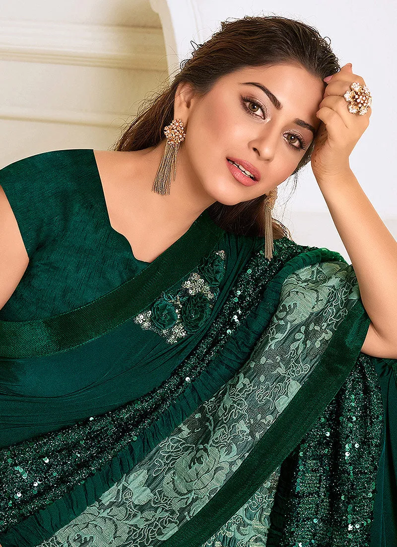Green Sequence Embroidered Designer Saree