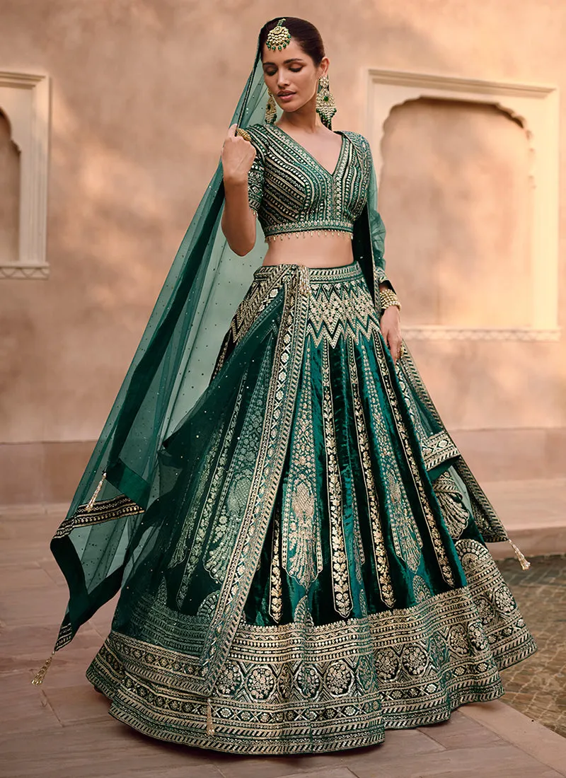 Green Sequence Embroidery Wedding Lehenga Choli