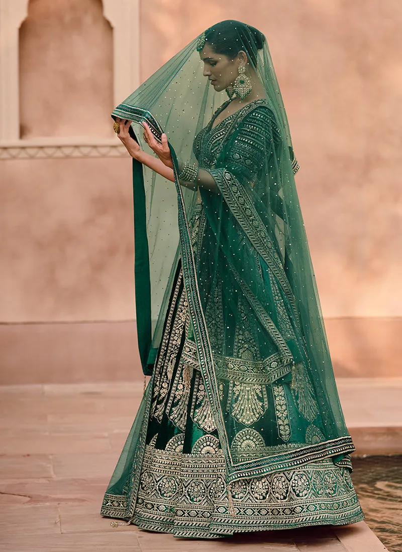 Green Sequence Embroidery Wedding Lehenga Choli