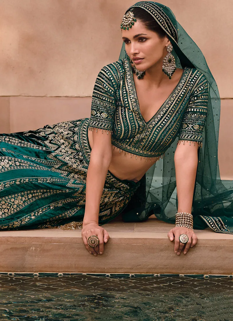 Green Sequence Embroidery Wedding Lehenga Choli