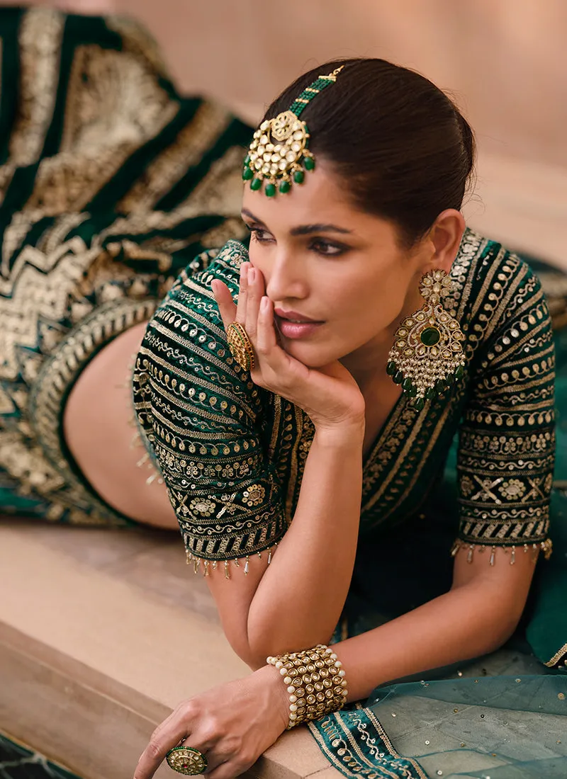 Green Sequence Embroidery Wedding Lehenga Choli