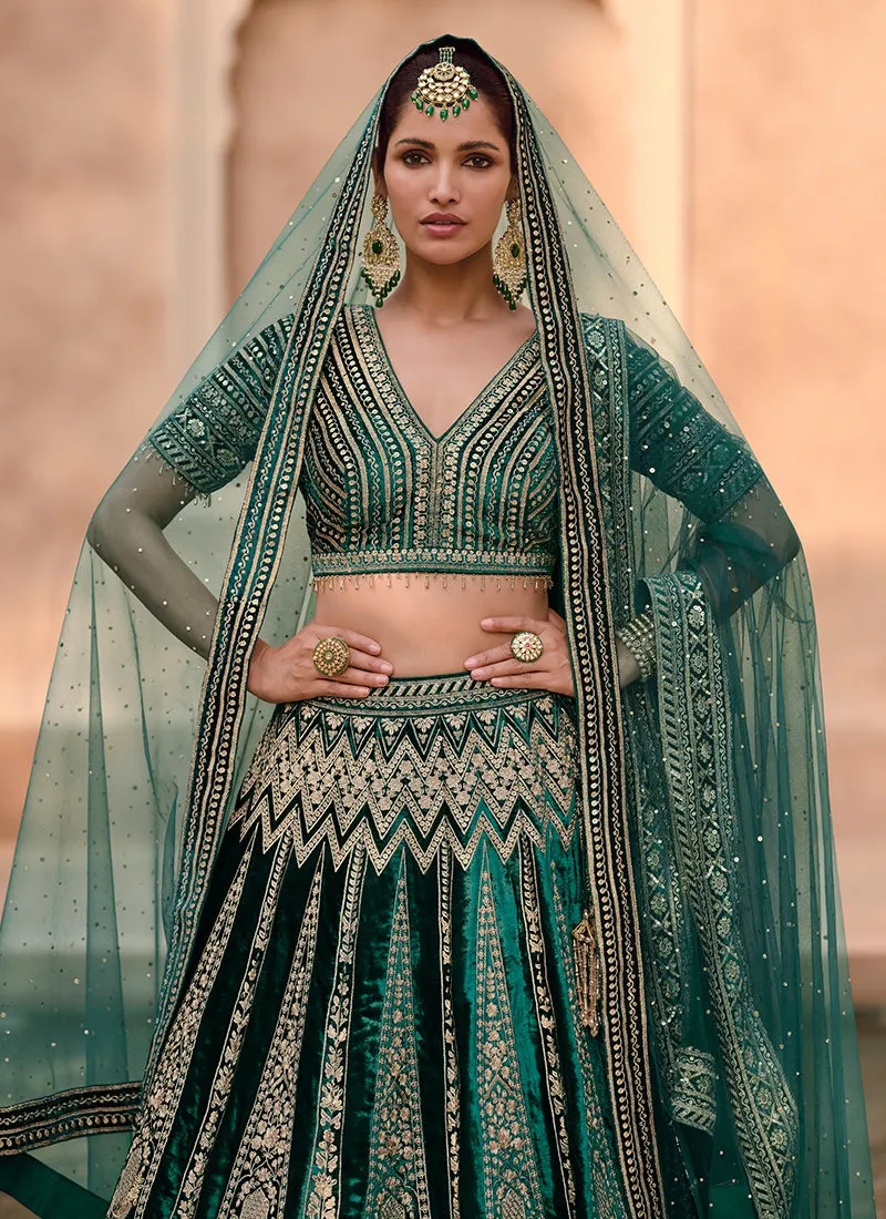 Green Sequence Embroidery Wedding Lehenga Choli